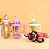 Designer Colourful Sipper Bottle – Transparent Bottle with Straw and Handle – Cute Leakproof Design for School,Travel Office,Daily Hydration Needs (Purple)